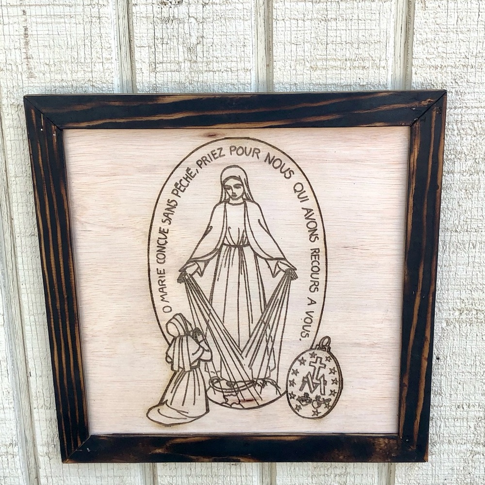 Rustic Brown Religious Wall Art Virgin Mary of Miraculous Medal- Virgen Milagros